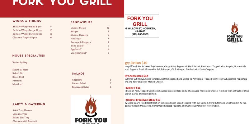 Fork You Grill Menu
