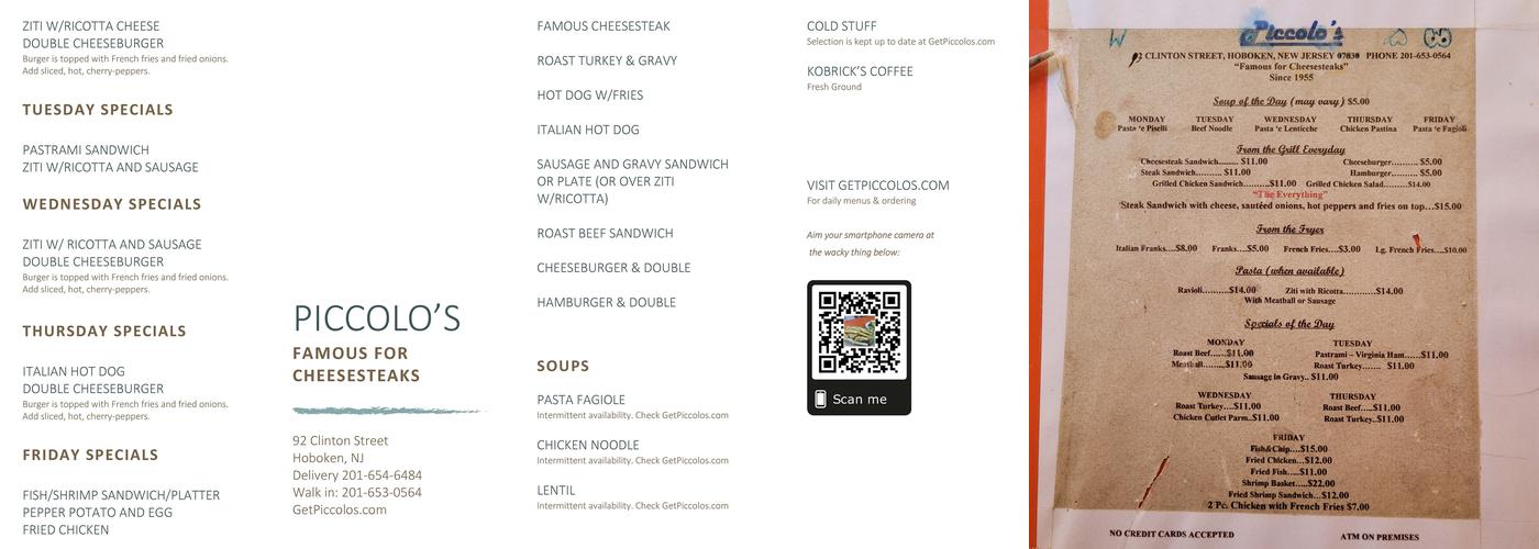 Piccolos Menu
