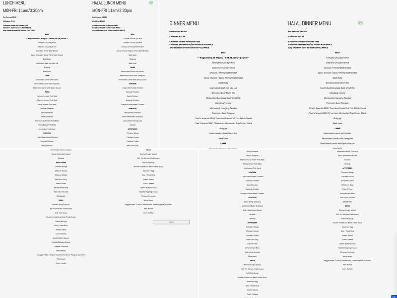 I Can Barbecue- Korean Grill Menu