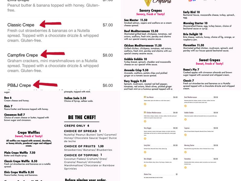 Bon Appétit Crêperie Menu