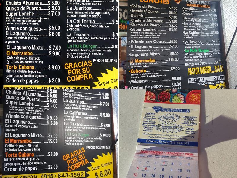 Súper Lonches Menu