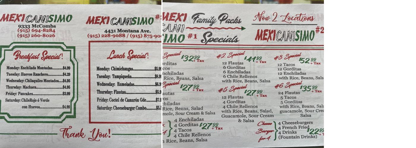 Mexicanisimo 2 Menu