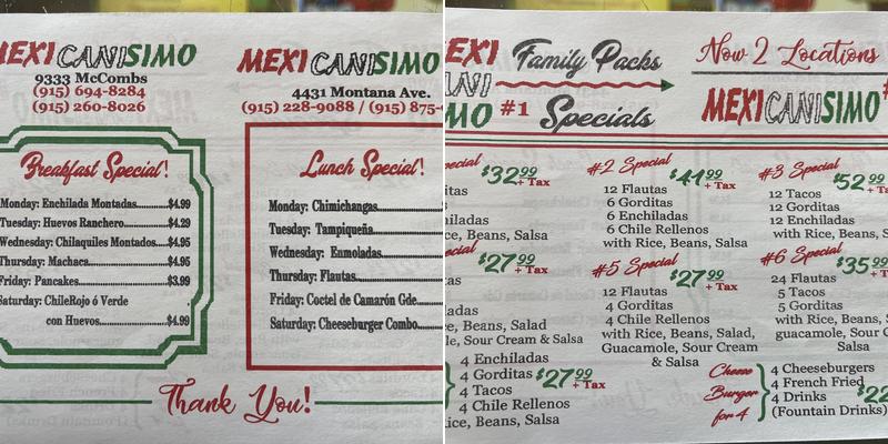Mexicanisimo 2 Menu