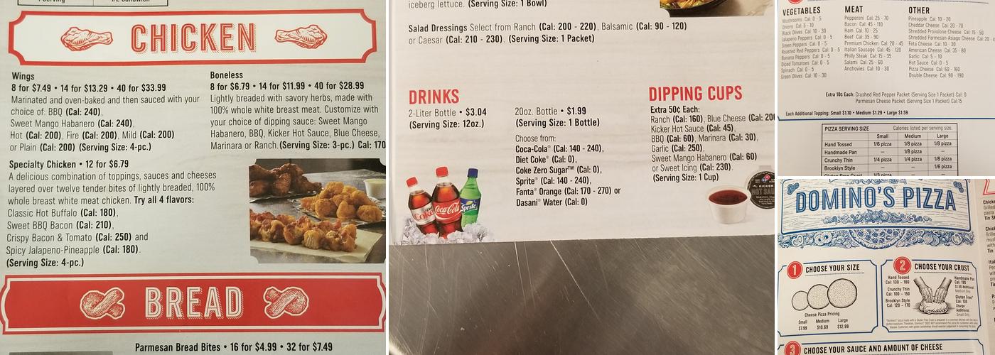 Domino's pizza Menu
