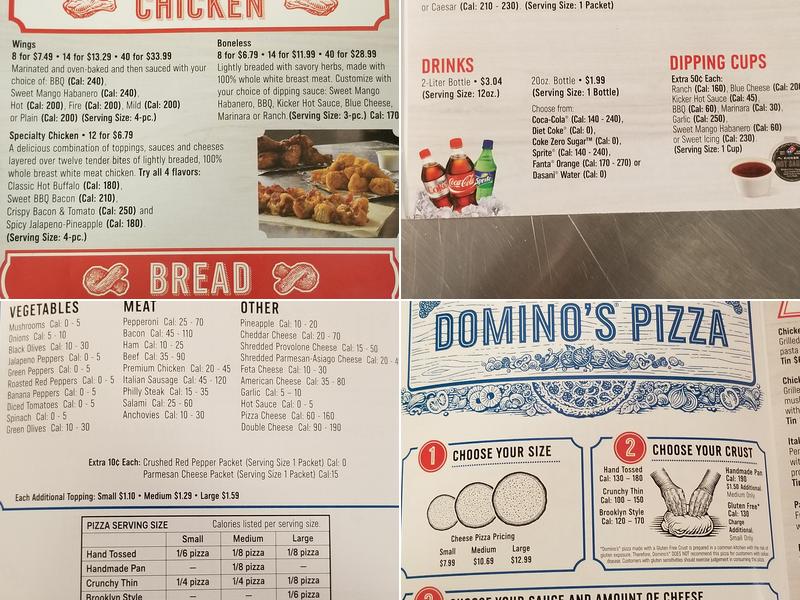 Domino's pizza Menu