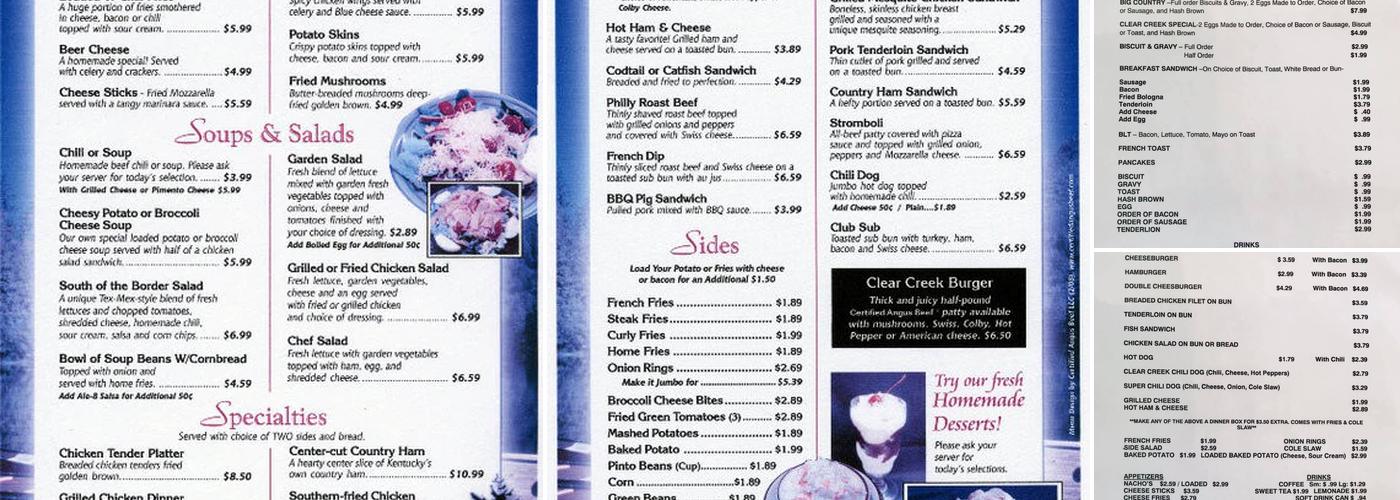 Clear Creek Market & Stables Menu