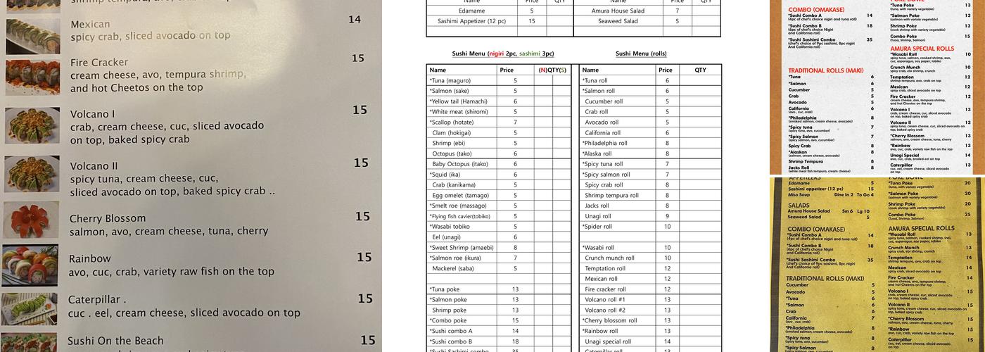 Amura Sushi Cafe Menu