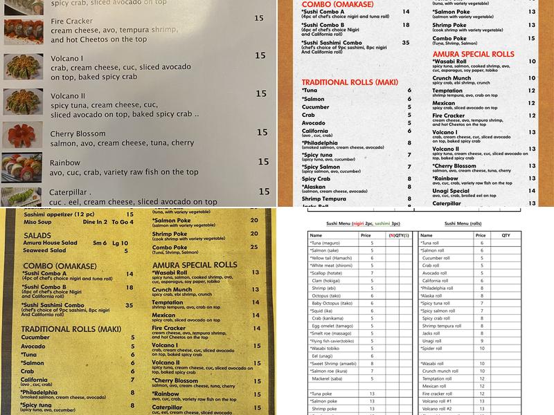 Amura Sushi Cafe Menu