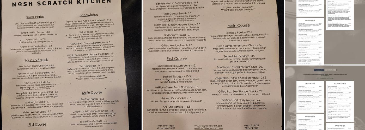 Nosh Scratch Kitchen Menu