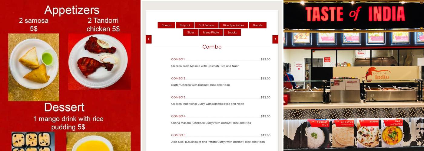 Taste Of India Menu