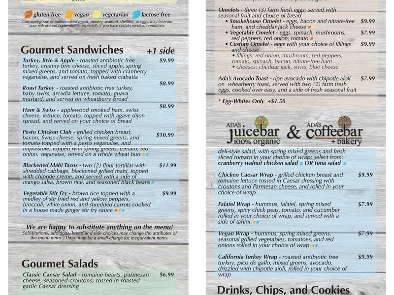 Ada's Green Leaf Grill Menu