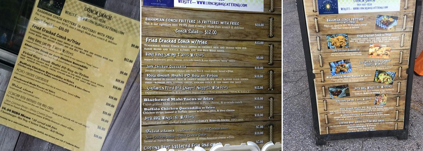 Key west conch shack Menu