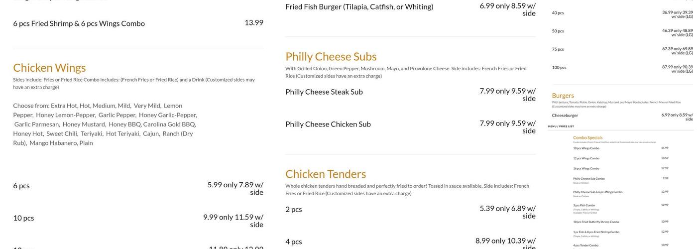 C Town Wings Menu