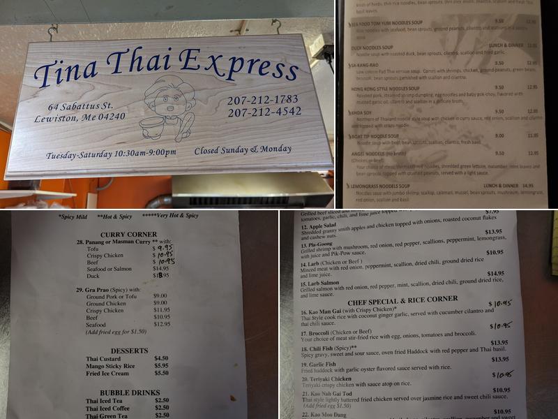 Tina Thai Express Menu