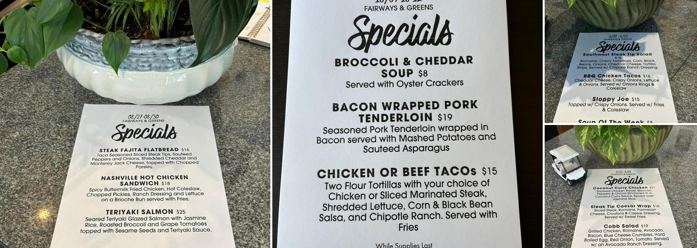 Fairways & Greens Menu