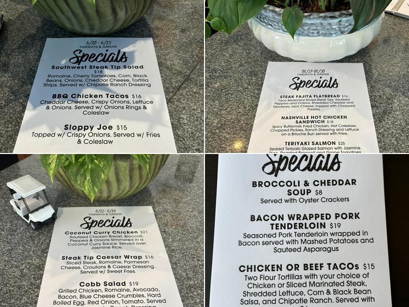 Fairways & Greens Menu