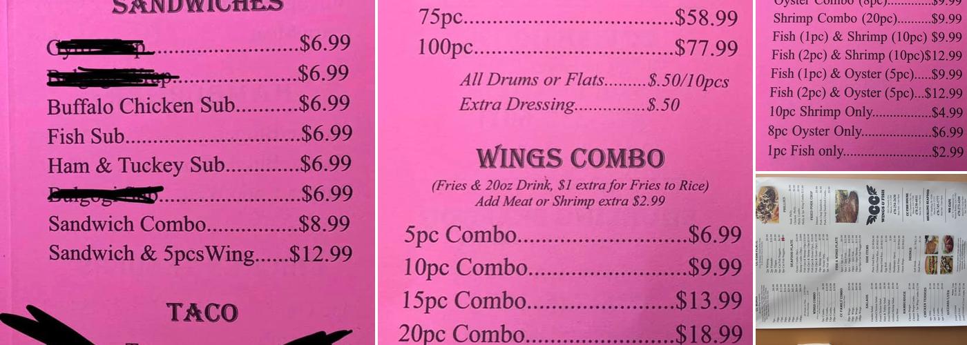 CC WINGS & FISH Menu