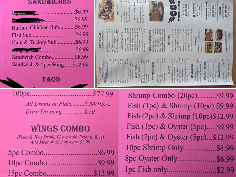 CC WINGS & FISH Menu