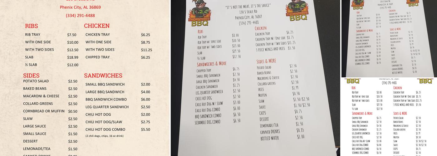 Thornton’s BBQ Menu