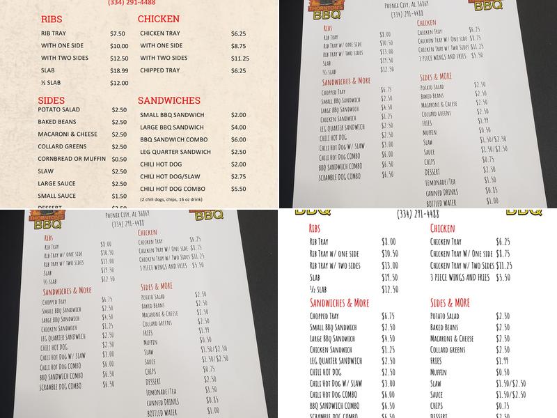 Thornton’s BBQ Menu