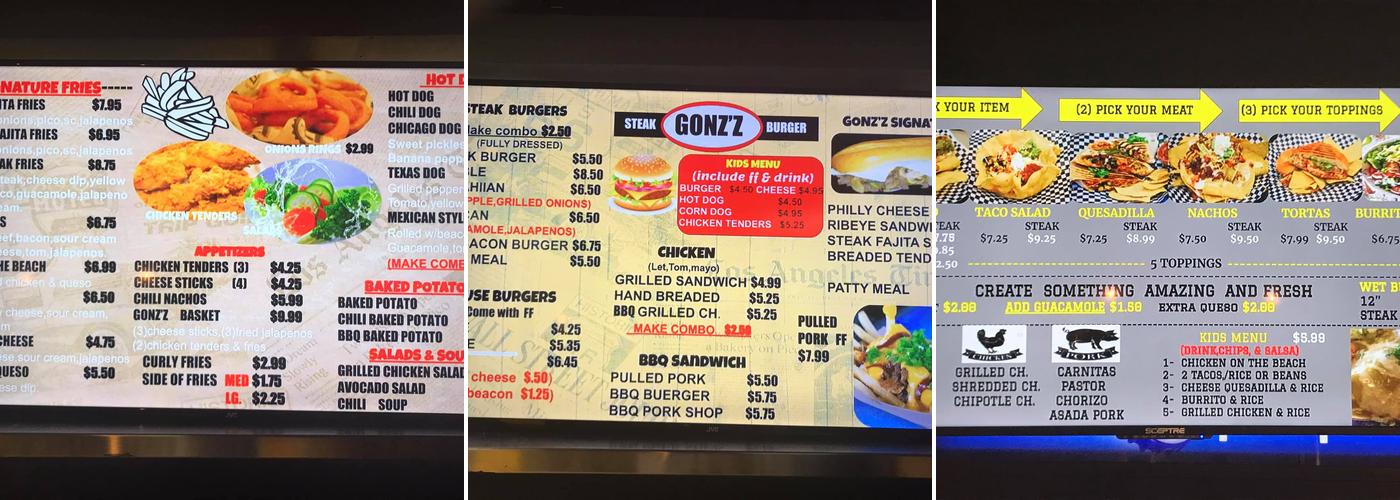 Gonz'z Steakburgers Menu