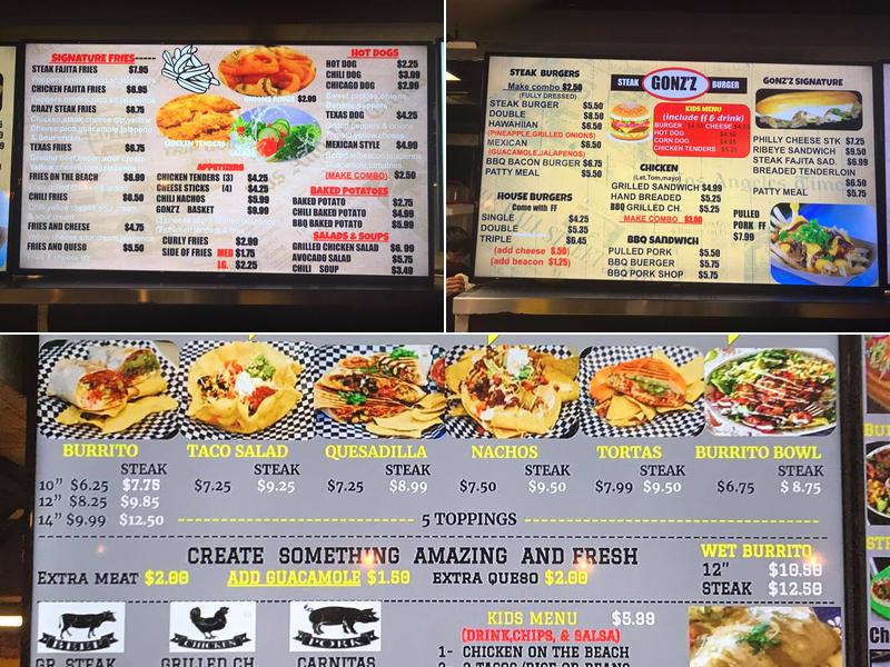Gonz'z Steakburgers Menu