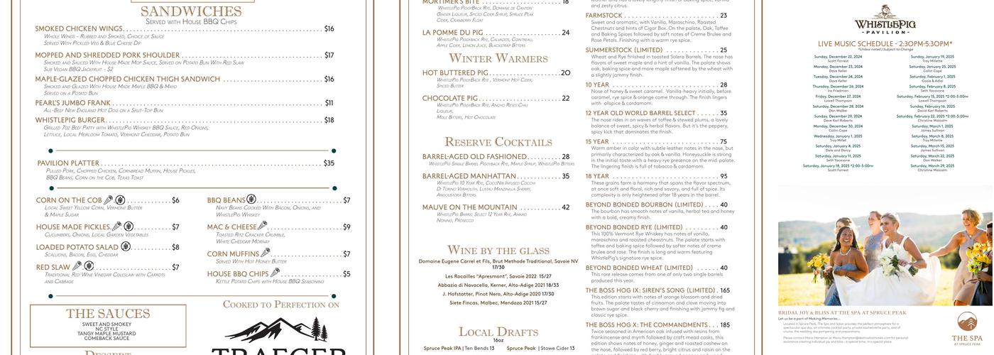 The WhistlePig Pavilion Menu