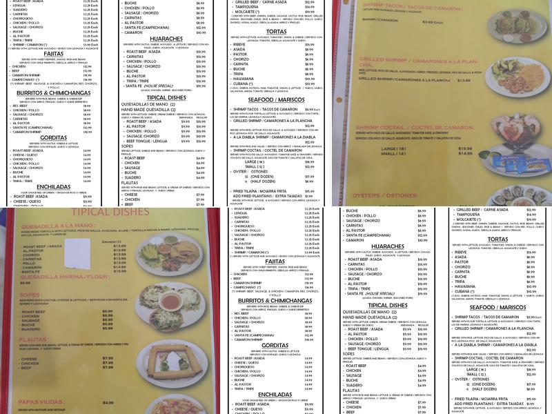 Santa Fe Restaurant Menu