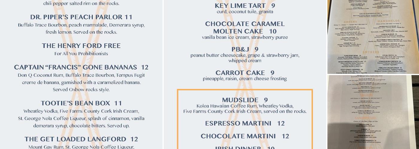 Oxbow Bar & Grill Menu