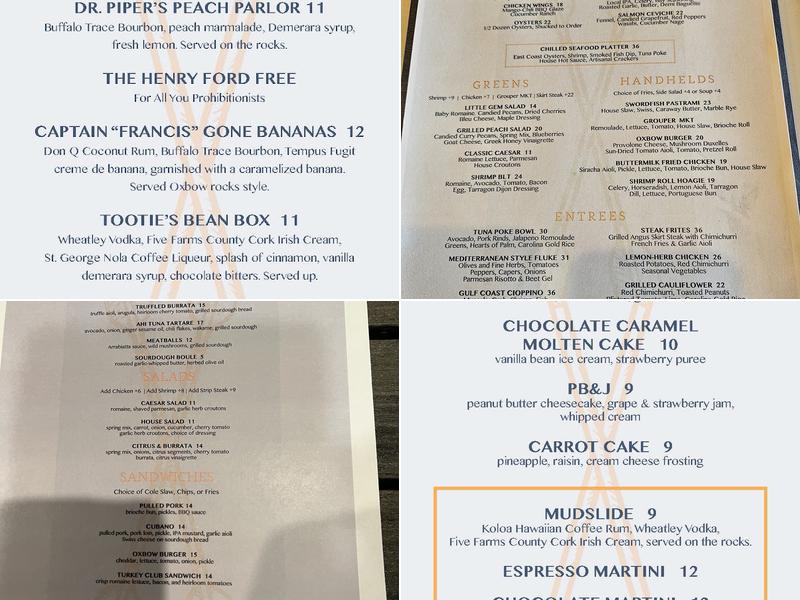 Oxbow Bar & Grill Menu