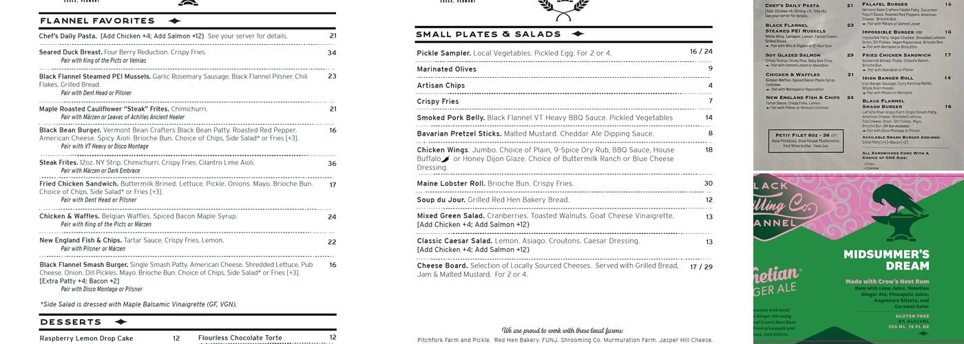 Black Flannel Brewing Co. Menu