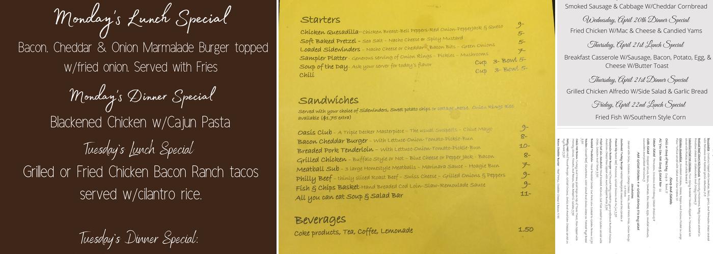 Murat Center Oasis Lounge Menu