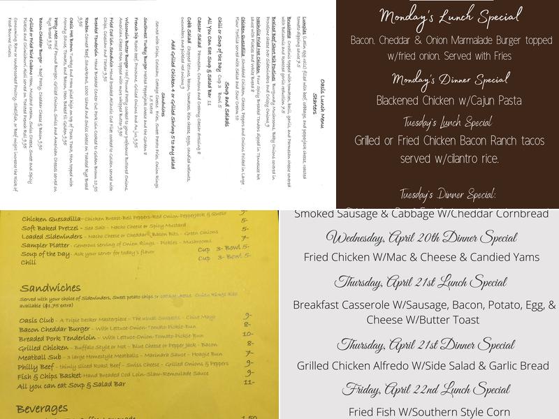Murat Center Oasis Lounge Menu