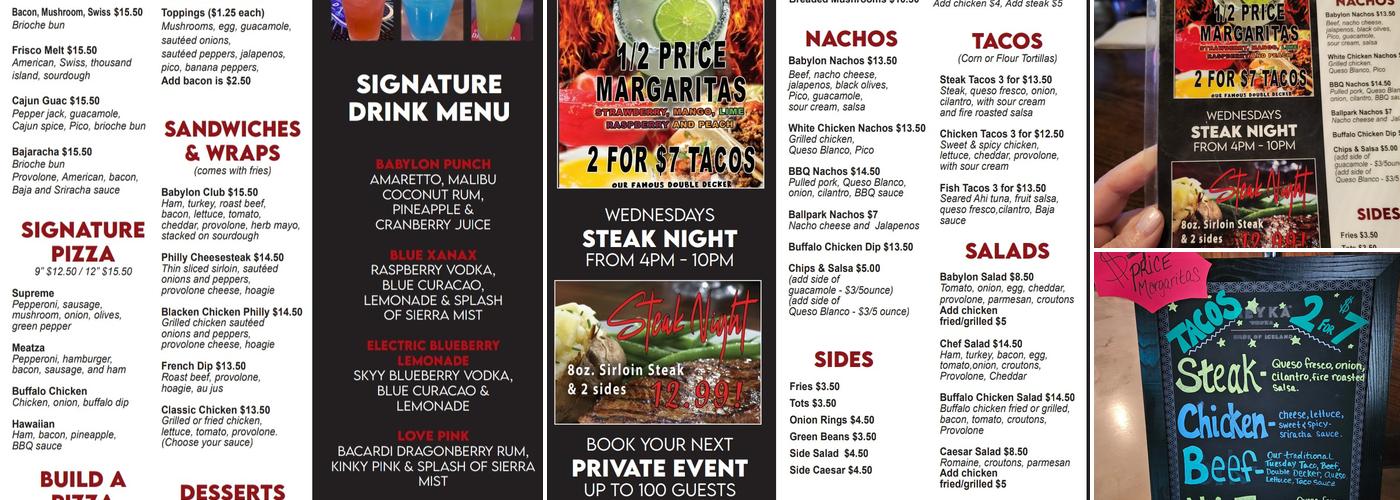 The Babylon Bar & Grill Troy Menu