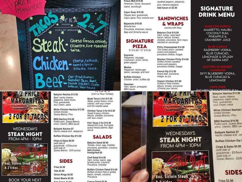 The Babylon Bar & Grill Troy Menu