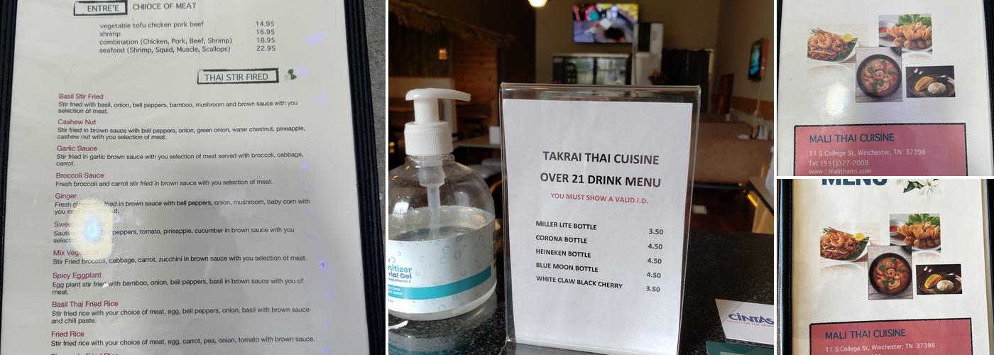 Mali thai cuisine Menu