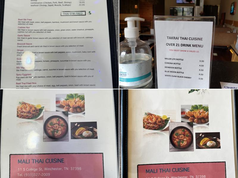 Mali thai cuisine Menu