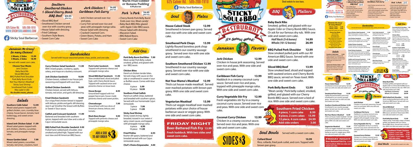Sticky Soul and BBQ Menu