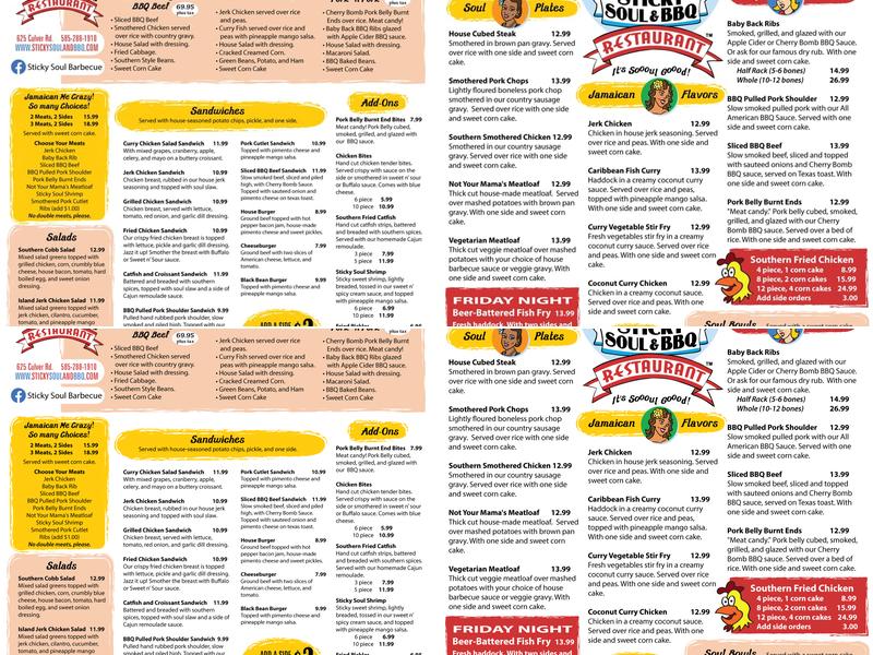 Sticky Soul and BBQ Menu