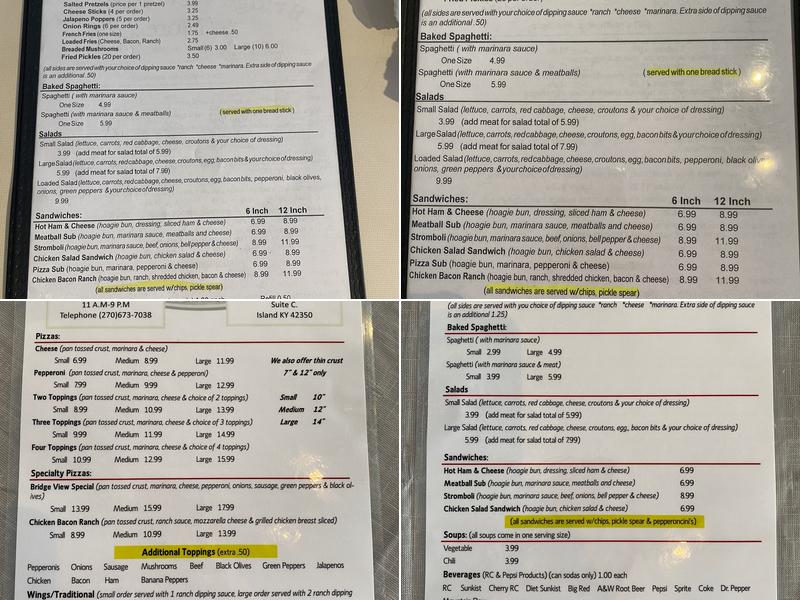 Bridgeview Pizzeria Menu