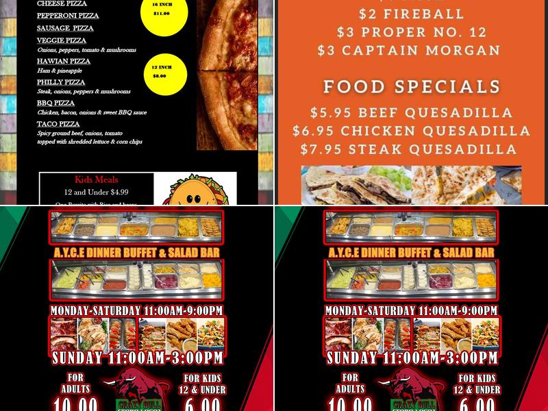 Crazy Bull Bar & Grill Menu