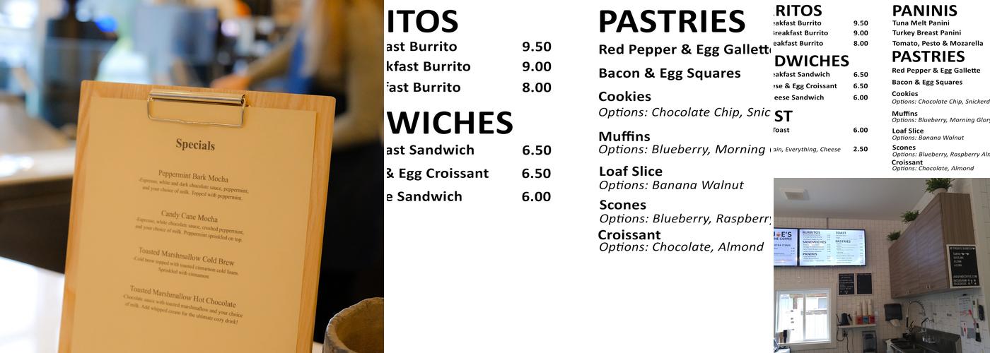 Joe's Fine Coffee Menu