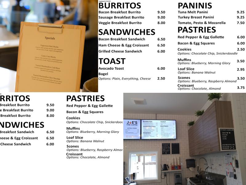 Joe's Fine Coffee Menu