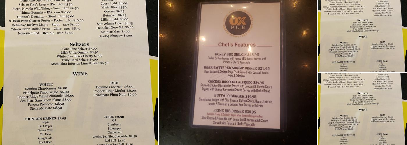 Ox Pub Menu