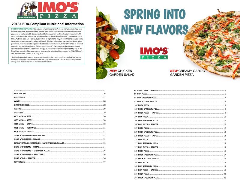 Imo's Pizza Menu