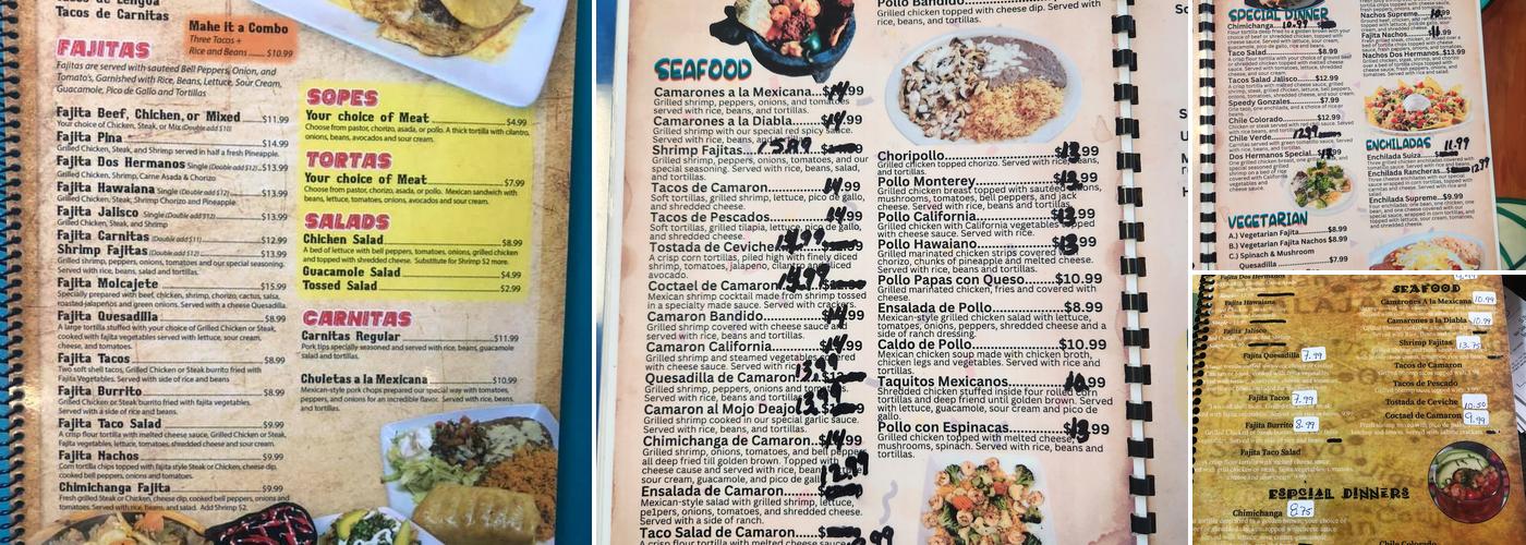Dos Hermanos Menu