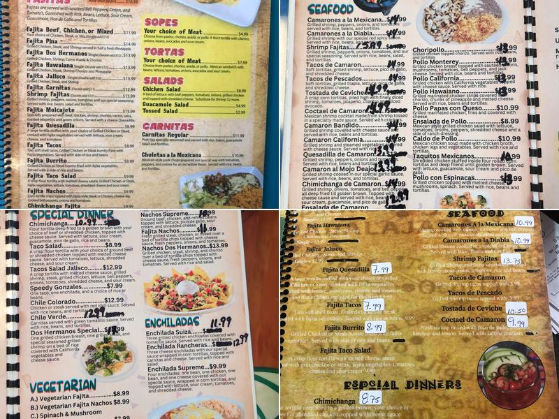 Dos Hermanos Menu