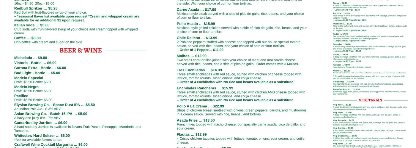 Tecalitlán Mexican Restaurant Menu