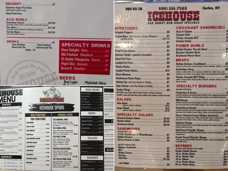 Icehouse Restaurant and Bar Menu