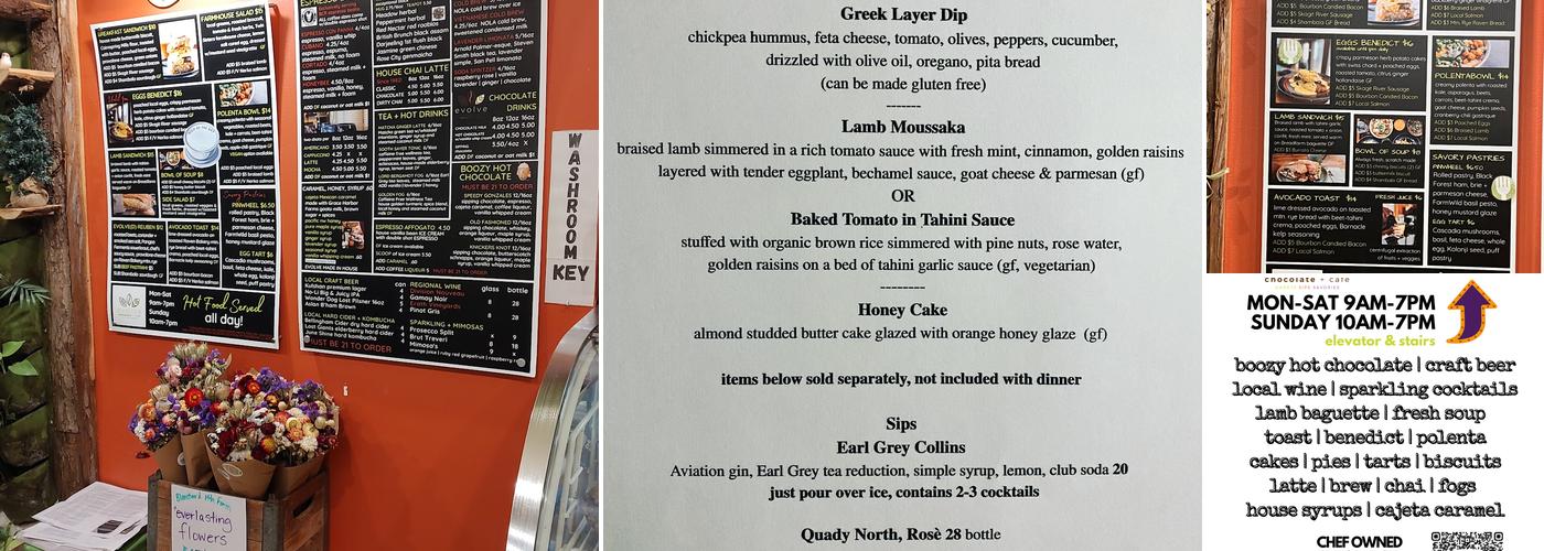 Evolve Chocolate + Cafe Menu